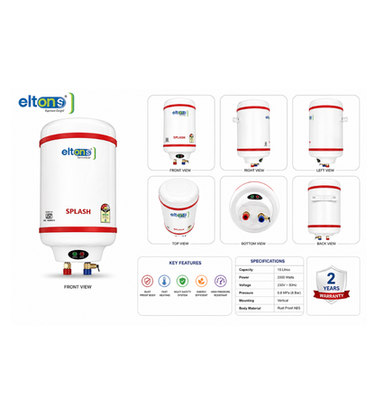 Splash SS Tank Storage Water Heater 3 Star, 2000 Watt 15L